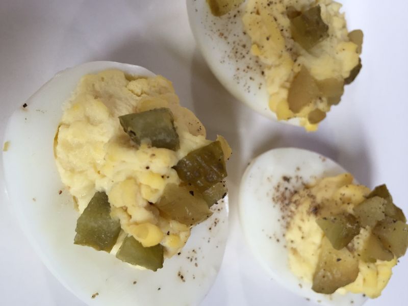 Deviled Eggs with Horseradish and Sweet Pickle