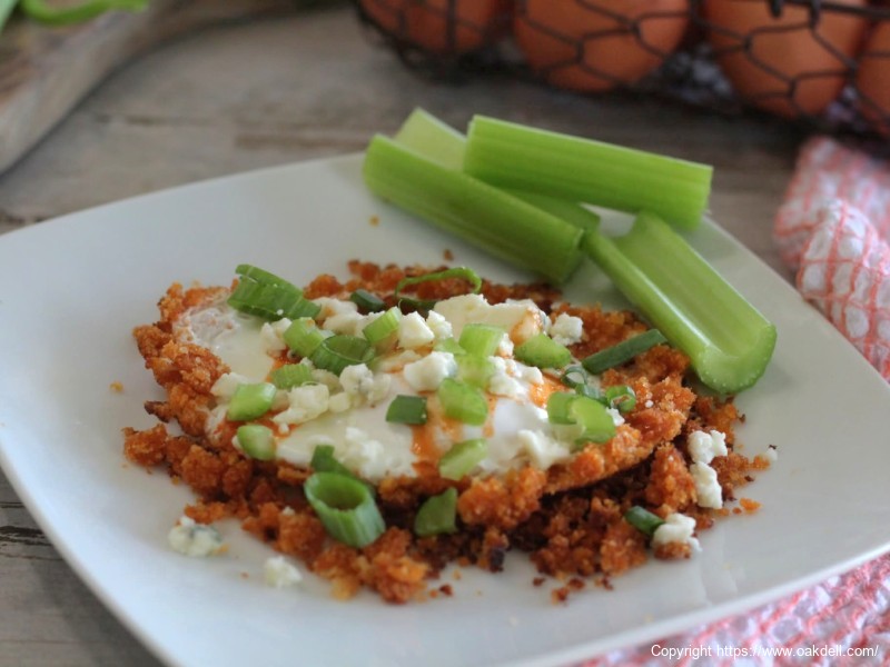 Buffalo fried eggs with blue cheese