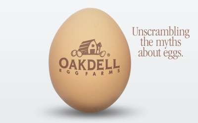 Photo of an egg with Oakdell logo
